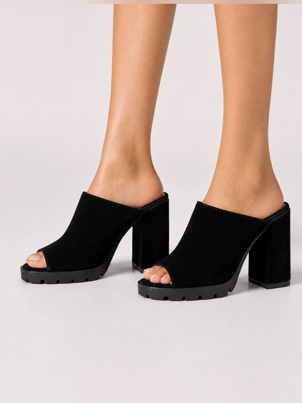 SCHUTZ women’s black suede leather‎ heeled peep-toe Mules block heel shoes 9/ 39